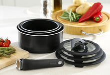 Load image into Gallery viewer, Tefal Ingenio Essential Non-Stick Pots and Pans Set, 7-Piece, Saucepan Set, Compatible with all Hobs Excluding Induction, Black, with Red or Black Button, L2009042