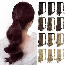 Load image into Gallery viewer, Sofeiyan Curly Ponytail Extension 15 Inch Heat Resistant Synthetic Natural Wavy Hairpiece Wrap Around Pony Tail Hair Extensions for White Black Women Hair Piece, Burgundy