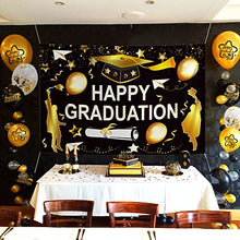 Load image into Gallery viewer, JeVenis 19 PCS Black Gold Happy Graduation Party Decoration Graduation Party Supplies Graduation Party Balloons Graduation Party Backdrop Graduation Party Banner Happy Graduation Garland