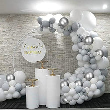 Load image into Gallery viewer, Grey Balloon Arch Kit, 112pcs Pastel Grey White Balloon Garland Arch Kit with Chrome Chrome Silver Latex Balloons Decoration for Wedding Bridal Engagement Birthday Baby Shower New Year Party Decor