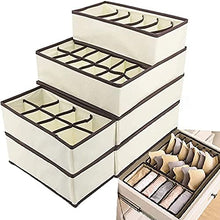 Load image into Gallery viewer, Evance Underwear Drawer Organiser Set of 6, Folding Draw Dividers Storage Bins Box, Collapsible Closet Dividers and Fabric Wardrobe Organisers (Beige)