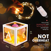Load image into Gallery viewer, Baby Shower Boxes Party Decorations with 4 Warm White Fairy Lights and 32 Balloons, 4 PCS Transparent Boxes Baby Shower Blocks for Girls Boys Baby Shower Decorations ()