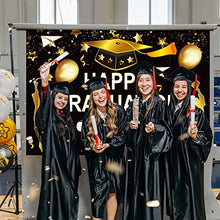 Load image into Gallery viewer, JeVenis 19 PCS Black Gold Happy Graduation Party Decoration Graduation Party Supplies Graduation Party Balloons Graduation Party Backdrop Graduation Party Banner Happy Graduation Garland