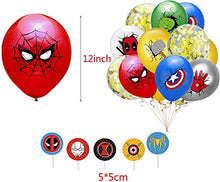 Load image into Gallery viewer, KBD Superhero Avengers Party Supplies Superhero Balloons Superhero Birthday Banner Super Hero Cake Toppers Superhero Marvel Avengers Birthday Party Decorations (Yellow Sequins)