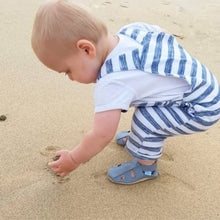 Load image into Gallery viewer, Dotty Fish Soft Leather Baby Shoes with Suede Soles. Toddler Sandals. Boys & Girls Grey Sandals. 0-6 Months (1 UK Child)