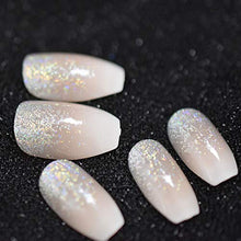 Load image into Gallery viewer, EchiQ Holo Glitter Pink Nude French Ballerina Coffin False Nails Gradient Natural Press on Fake Nails Tips Daily Office Finger Wear