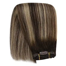 Load image into Gallery viewer, YoungSee Hair Extensions Clip in Human Hair Dark Brown 20 Inch Clip in Hair Extensions Human Hair Balayage Dark Brown with Caramel Blonde Clip in Natural Hair Extensions 7 Pieces 100g