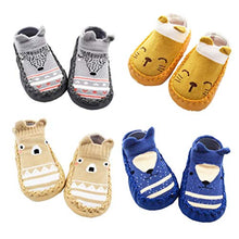 Load image into Gallery viewer, XM-Amigo 4 Pairs of Baby Boys Girls Indoor Slippers Anti-Slip Socks Shoes, Blue Set01, 0-6 Months