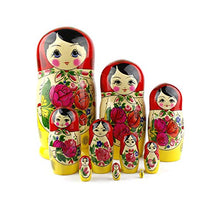 Load image into Gallery viewer, Heka Naturals Russian Nesting Dolls, 10 Traditional Matryoshka Classic Semyonov Red Style | Wooden Doll Gift Toys, Hand Made in Russia | Semyonov Red, 10 piece, 25 cm (9.85 inches)