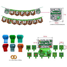 Load image into Gallery viewer, Pixel Style Birthday Party Supplies, Game Party Decorations Include Happy Birthday Banners, Cupcake Toppers, Balloons, Ribbons, for Minecraft Players Birthday Party Decorations