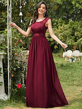 Load image into Gallery viewer, Ever-Pretty Women's Classic Round Neck Lace Bust Sleeveless Empire Waist Elegant A Line Floor Length Chiffon Evening Party Dresses Burgundy 12UK