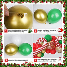Load image into Gallery viewer, Christmas Balloon Garland Arch kit, 100 Pcs Xmas Red Green Gold Confetti Balloons with Candy Cane Balloons for Christmas New Year Party Deco Wintertime Holiday