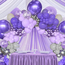 Load image into Gallery viewer, Purple Balloons Arch Garland Kit, Purple Birthday Decorations Pastel Purple Balloons Macaron Purple Grey Balloons Metallic Purple Silver Balloons White Balloons Purple Confetti Balloons