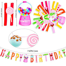 Load image into Gallery viewer, Qpout Happy Birthday Balloons Banners Set, Unique Lollipop Banner Garland and 50 Pieces Balloons for Holiday Birthday Wedding Party Photo Props and Backdrop Favour Decor Supplies …