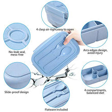 Load image into Gallery viewer, Bento Box Kids Lunch Containers for Kids with 4 Compartments Kids Bento Lunch Box Microwave Safe (Flatware Included,Light Blue)