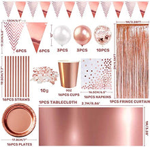 Load image into Gallery viewer, iZoeL Rose Gold Party Decorations Supplies for 16Guests Tableware Bunting Curtain Tablecloth Plates Napkins Cups Straws Balloon Birthday Wedding Hen Party Anniversary