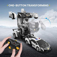 Load image into Gallery viewer, DEERC Remote Control Car,Transform Police Toy Cars,1:18 Scale Deformation RC Robot Vehicle with One Button Transforming,360 Degree Drifting,LED Lights,Great Toys Gift for Kids Boys & Girls