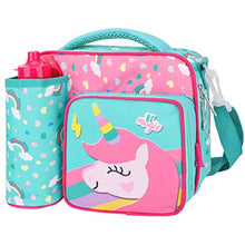 Load image into Gallery viewer, Kids Lunch Bag for Girls with Bottle Holder Lunch Box, Children Unicorn Lunch Tote Bag with Shoulder Strap 3 Compartments Thermal Insulated Cooler Bag for School Toddler Nursery Travel Snack Carrier