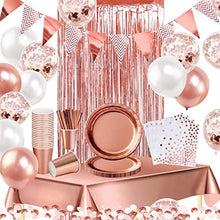 Load image into Gallery viewer, iZoeL Rose Gold Party Decorations Supplies for 16Guests Tableware Bunting Curtain Tablecloth Plates Napkins Cups Straws Balloon Birthday Wedding Hen Party Anniversary