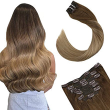 Load image into Gallery viewer, Ugeat Balayage Clip in Hair Extensions 20Inch Human Hair Extensions Clip in Light Brown to Golden Blonde #Bala8/16 Clip on Hair Extensions (7Pieces,100G)
