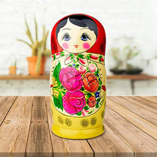 Load image into Gallery viewer, Heka Naturals Russian Nesting Dolls, 10 Traditional Matryoshka Classic Semyonov Red Style | Wooden Doll Gift Toys, Hand Made in Russia | Semyonov Red, 10 piece, 25 cm (9.85 inches)