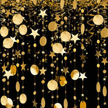 Load image into Gallery viewer, 52 Ft Gold Twinkle Little Star Party Garlands Kit Metallic Matt Gross Big Paper Circle Garland Bunting Banner Decoration for Birthday Baby Shower Wedding Graduation Ramadan Mubarak Eid Party Kids Room
