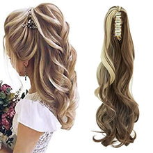 Load image into Gallery viewer, Claw on Ponytail Clip in Hair Extensions Straight Curly Wavy Long Hair Piece Pony Tail Synthetic Claw Jaw Ponytail Extensions 18" Curly Brown Mix Bleach Blonde