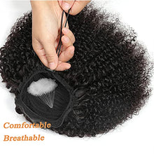 Load image into Gallery viewer, Afro Kinky Curly Ponytail Human Hair Kinky Curly Drawstring Ponytail Extension for Black Women Wrap Drawstring Ponytail Hairpiece Thick with Clip in Binding Pony Tail Natural Color(14 Inch)