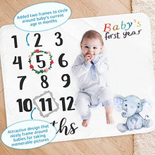 Load image into Gallery viewer, sunvito Baby Milestone Blanket Large Baby Monthly Blanket for Baby Boy Girl Newborn Soft Flannel Baby Swaddle Blanket Elephant Blanket First Year Calendar Growth Chart with Wreath Frame 47''x40''