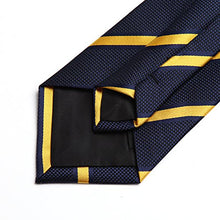 Load image into Gallery viewer, HISDERN Striped Wedding Tie Handkerchief Men's Necktie & Pocket Square Set (Yellow & Navy)