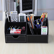 Load image into Gallery viewer, KINGFOM PU Leather Office Desk Organiser Tidy Pen Pencil Pots Stationery Storage Box Desk Accessories Black