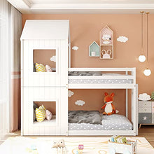 Load image into Gallery viewer, Kayan 3FT Treehouse Bunk bed, Cabin Bed Frame Mid-Sleeper with Treehouse Canopy & Ladder, Children Bed Frame, Suitable for for Boys & Girls, 190 x 90 cm (White), 209x206x97.8cm