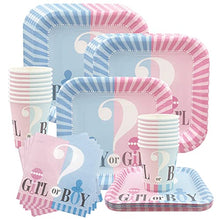 Load image into Gallery viewer, Amycute Gender Reveal Party Supplies for 16 Guests, Baby Shower Plates Cups Napkins Boy or Girl Party Tableware Set