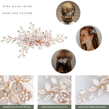 Load image into Gallery viewer, Rose Gold Wedding Hair Clip Hair Accessories for Women Handmade Flower Rhinestone Headpiece Hair Pins for Bridal Bridesmaid Girls