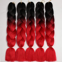 Load image into Gallery viewer, ShowJarlly 5 Packs Ombre Jumbo Braid Hair, Black/Red Kanekalon Hair African Braid Extension, 24inch Box Braid Hair Extensions Synthetic Colorful Hair Extensions for Braiding