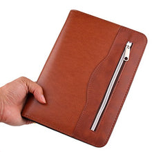 Load image into Gallery viewer, Gift for Men,SAYEEC A5 Executive Conference Folder Travel Portfolio Ringbinder Folio Zip Around PU Leather Loose Leaf Refillable Lined Paper Business Notebook Zipped Organiser with Calculator(Brown)
