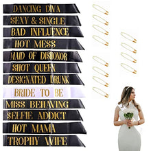 Load image into Gallery viewer, Hen Party Sashes,12Pcs Bridesmaid Sashes Set for Hen Night Party ,11 Pcs Black with 1 Pcs White Sashs Gold Text Hen Party Decoration