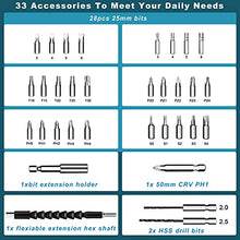 Load image into Gallery viewer, Electric Cordless Screwdriver Set Kiprim 4V Rechargeable Adjustable Torque Electric Screwdriver Gun with 33 Magnetic Bits Set (2 Drill Bits Included),Dual Flashlights,Carrying Box,Type C Cable