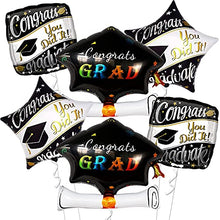 Load image into Gallery viewer, Congrats Grad Graduation Balloons with Graduation Cap Balloons - Black, Silver Graduation Decorations 2021 | Square, Star Congrats Balloons for Class of 2021 | Black Graduation 2021 Decorations Supply