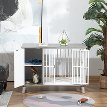 Load image into Gallery viewer, PawHut Dog Crate Pet Kennel Cage Wooden Top End Table w/ Side Cabinet Soft Cushion for Small Dogs Grey 98 x 48 x 70.5 cm