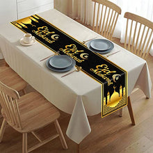 Load image into Gallery viewer, Eid Table Runner, Black Gold Eid Mubarak Decorations for Table, Islamic Ramadan Eid Mubarak Tablecloth for Home Dining Room Muslim Ramadan Mubarak Festival Party Celebration Supply, 180 x 35 cm