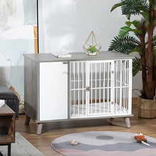 Load image into Gallery viewer, PawHut Dog Crate Pet Kennel Cage Wooden Top End Table w/ Side Cabinet Soft Cushion for Small Dogs Grey 98 x 48 x 70.5 cm