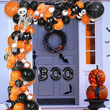 Load image into Gallery viewer, KAINSY Halloween Balloon Arch Garland Kit, Halloween Balloon Decorations, Black Orange Balloon Set with Spider Skull Balloon Web and 3D Bat for Halloween Party Decor Indoor Outdoor