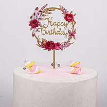 Load image into Gallery viewer, 3 Pcs Flowers Cake Toppers Acrylic Happy Birthday Cake Toppers Various Birthday Party Wedding Cake Decoration