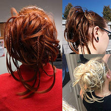 Load image into Gallery viewer, Messy Bun Hair Piece Fluffy Tousled Updo Hair Bun Curly Messy Bun with Braids Synthetic Ponytail Extension Hair Pieces for Women (Light Golden Brown Mix Pale Golden Blonde)