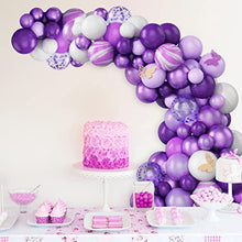 Load image into Gallery viewer, KAINSY Purple Balloon Garland Arch Kit, Wedding Balloon Arch Kit, 91pcs Purple White Latex Balloons Agate Balloons with 10pcs Hollow Butterfly Sticker for Indoor Outdoor Birthday Party Decoration