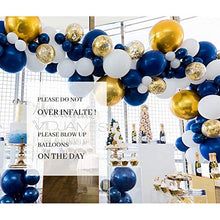 Load image into Gallery viewer, Soonlyn Navy Blue Gold Balloon Garland 130 Pcs 12 Inch Confetti Balloons Matte White Latex Balloon Arch Kit with Balloon Accessories for Baby Shower 1st Birthday Wedding Party