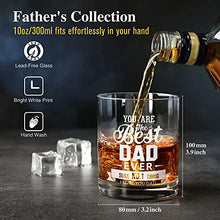 Load image into Gallery viewer, Gifts for Dad Whiskey Glass, Personalised Whiskey Tumbler Gift for Father's Day, Birthday, Anniversary for Men, Dad, Husband, Grandpa, Best Dad Ever Whiskey Glass with 4 Greeting Cards - 10 Oz