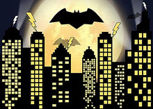 Load image into Gallery viewer, Qian Super City Theme Photography Backdrops Super Cityscape City Skyline Bat Photo Booth Boy's Birthday Party Decoration Supplies Background Studio Prop Vinyl