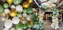 Load image into Gallery viewer, PEPCHA Balloon Arch Kit 142Pcs Balloon Arch with Balloon Pump Birthday Balloons Balloon Garland Kit Chrome Gold Balloons White Green Latex Balloons baby shower decorations Sage green balloon arch kit